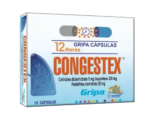 Congestex Gripa 12h Ibuprofeno + Fenilefrina + Cetrizina 5mg/200mg/20mg Novamed Caja X 10 Cápsulas