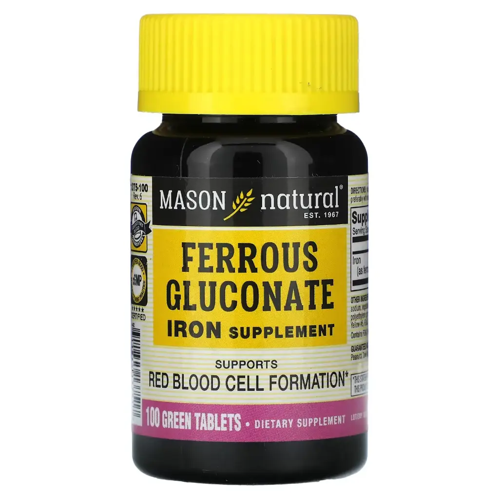 Mason Natural, Gluconato ferroso, 27 mg, 100 comprimidos verdes