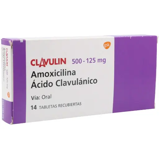 Clavulin Amoxicilina + Ácido Clavulánico 500mg/125 Mg Gsk Caja X 14 Tabletas