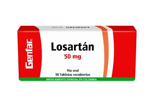 Losartán 50 Mg Caja Con 30 Comprimidos Recubiertos Genfar