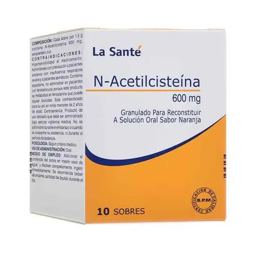 n-acetilcisteina 600 mg l-s granulos p/sol oral caja x 10 sobres por 1.5 gr