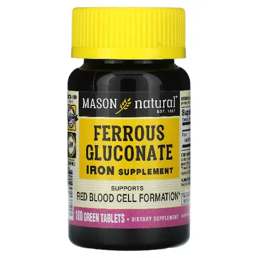 Mason Natural, Gluconato ferroso, 27 mg, 100 comprimidos verdes